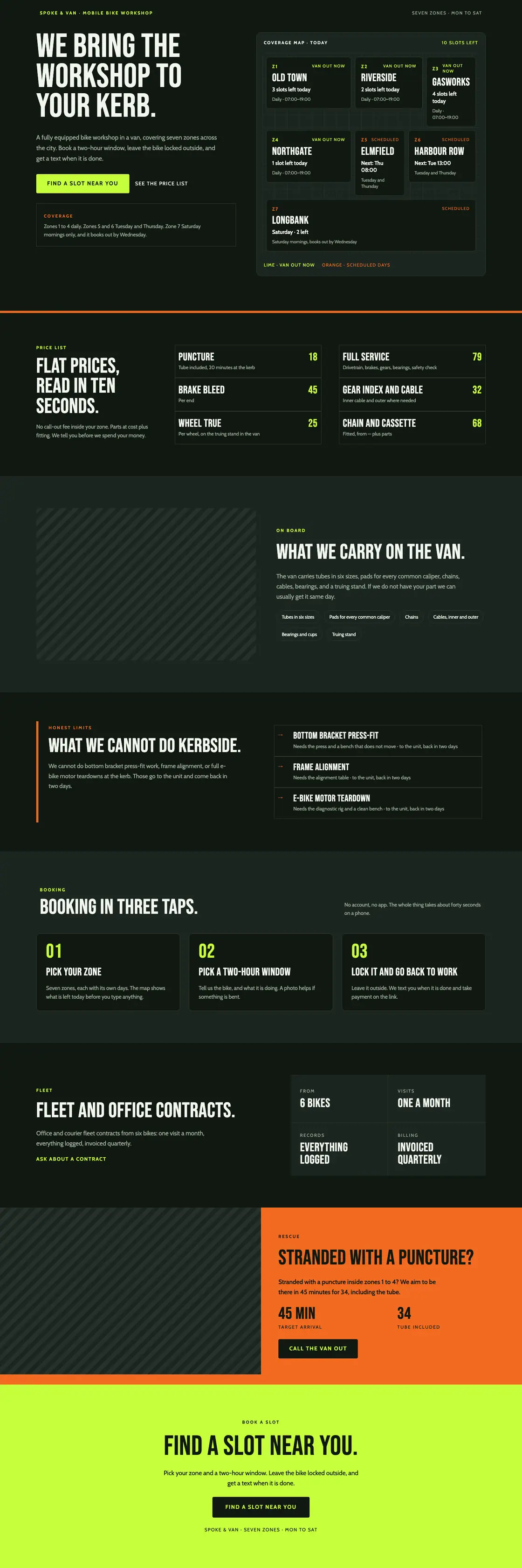 Full-page desktop capture of the Spoke & Van landing page