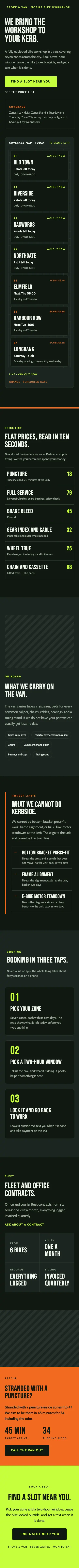 Full-page mobile capture of the Spoke & Van landing page