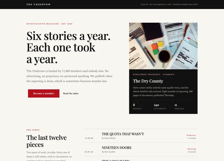 Top of the The Undertow landing page