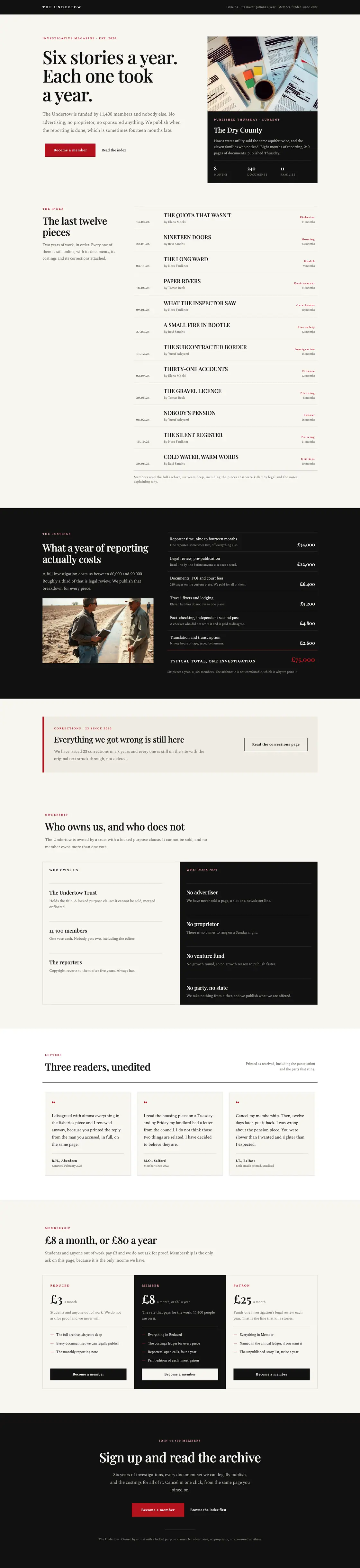 Full-page desktop capture of the The Undertow landing page