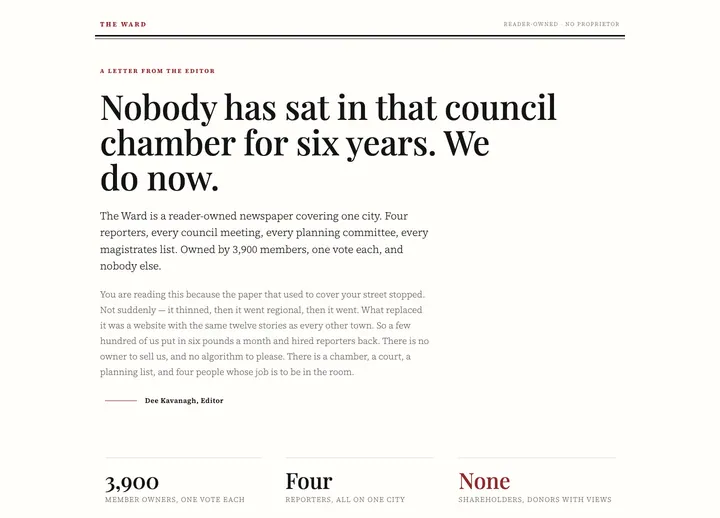 Top of the The Ward landing page