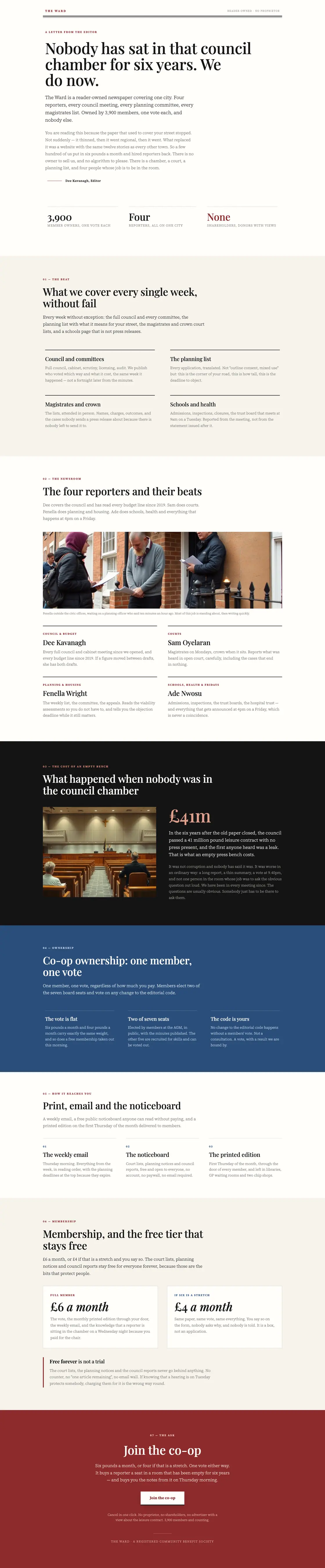 Full-page desktop capture of the The Ward landing page