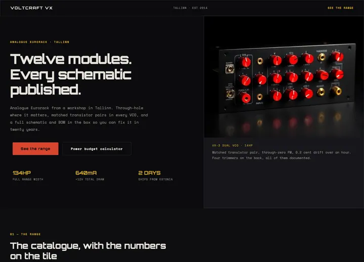 Top of the Voltmoor VX landing page